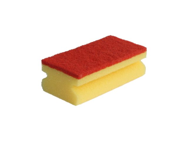 Easy grip foam backed scourer for professional use, 10 pcs. / package (yellow with red scouring surface)